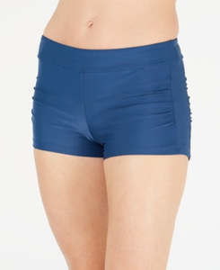 Go by Gossip Ruched Swim Shorts - Blue, Size Medium